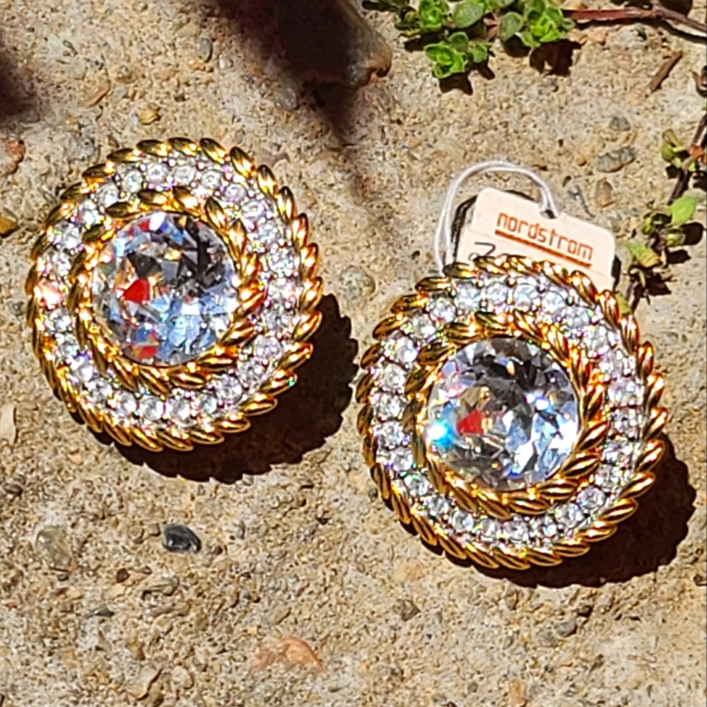 NWTS! Vintage 1985 SWAROVSKI SAL Gold Plated Over Rhodium Exquisite Clip On Ears - Picture 2 of 8